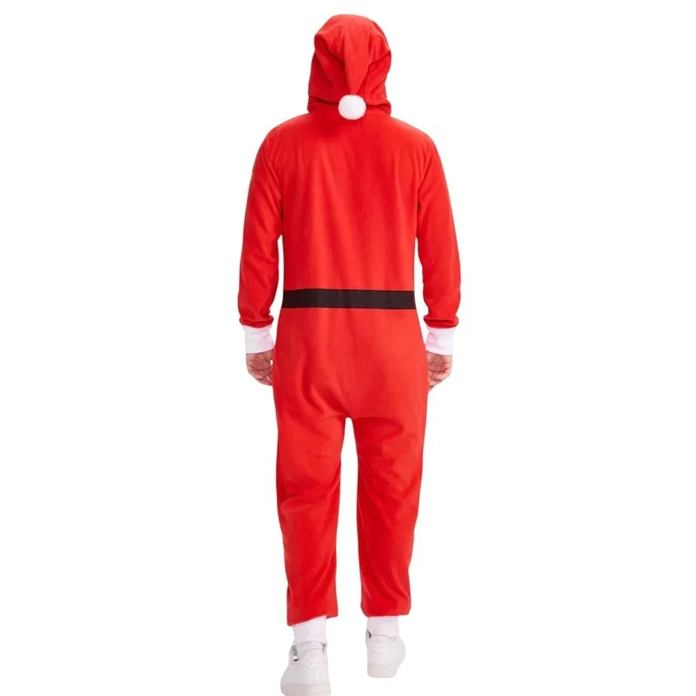Tipsy Elves Mens Santa Claus Hooded Onesie Jumpsuit Red Fleece Christmas Large - Picture 3 of 7